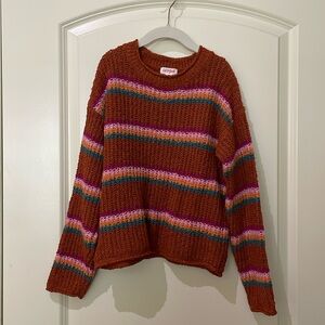 Cat & Jack Rust Striped Knit Sweater with Pink and Teal Accents
